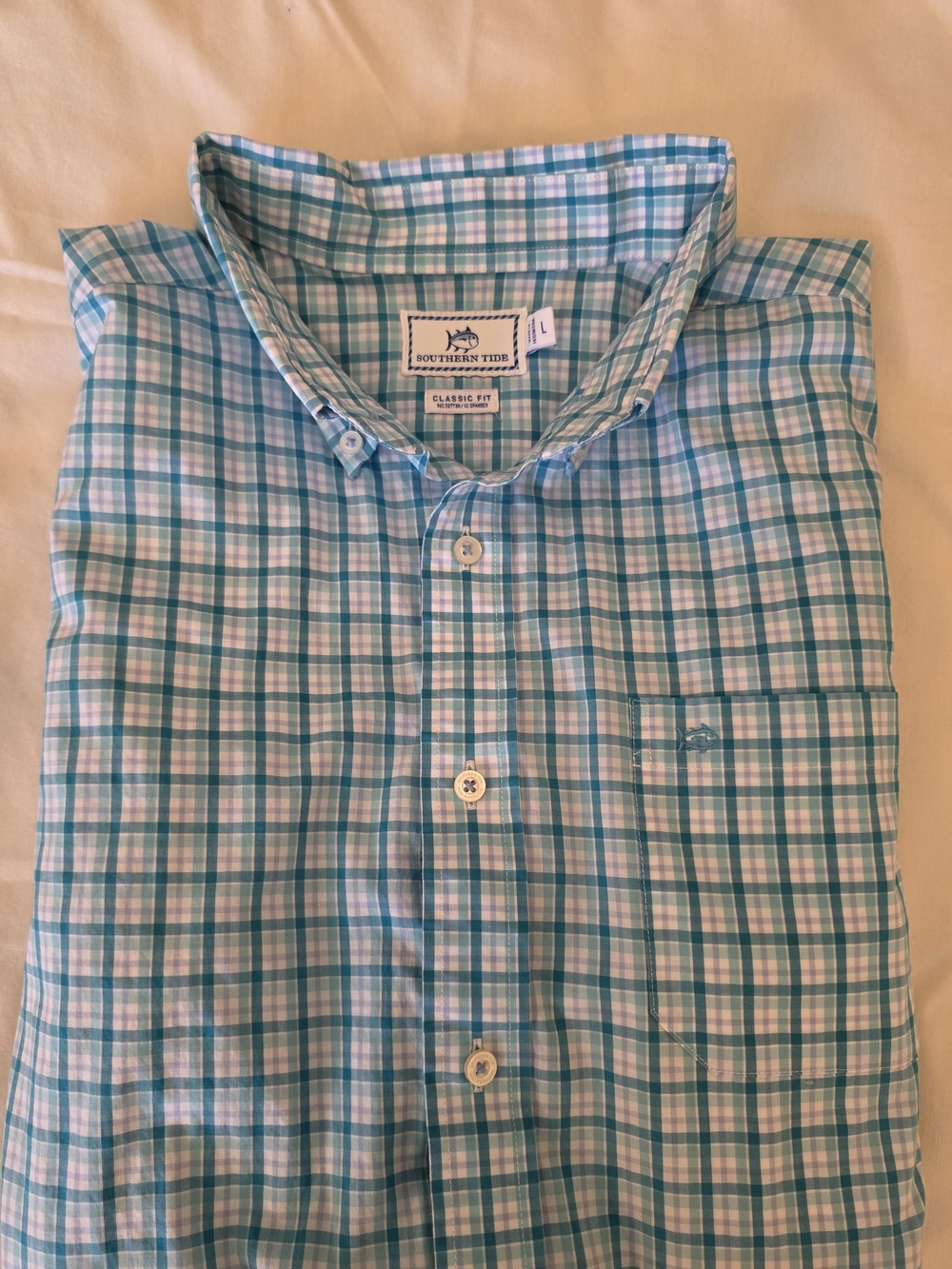 Southern Tide Teal & White Plaid Button-Down Shirt